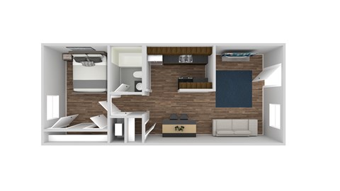 Floor plan for 1 bed, 1 bath, 623 sqft